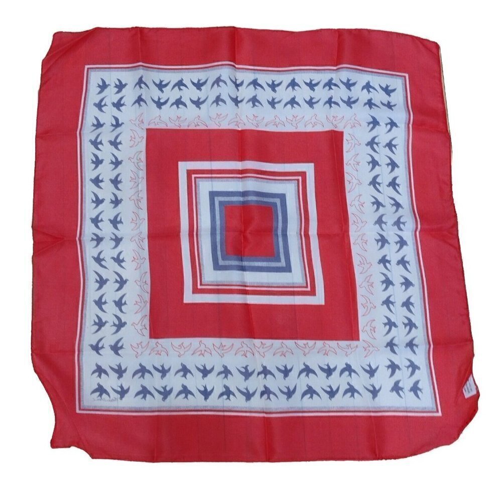 Vintage Eileen Wood Scarf Birds Red Blue Japan Water Repellent 27 X 26 - Picture 2 of 6